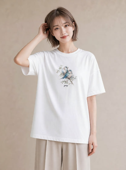 グラフィックTシャツ レディース コザクラインコ ペット 動物 イラスト カフェコーデ デート 帰省 白T YMAZO