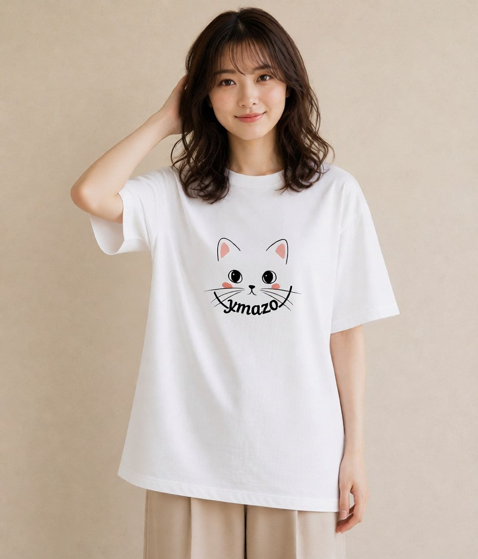 デザインTシャツ レディース 猫 ねこ ネコ イラスト ポップ 綿100 デート 白T YMAZO