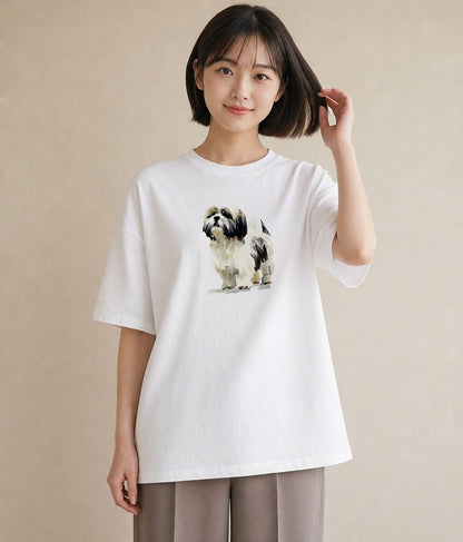 プリントTシャツ レディース 狆 犬 いぬ イラスト ナチュラル 送別ギフト 通勤 白T YMAZO