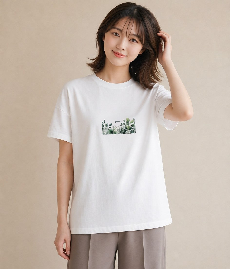 Tシャツ レディース ユーカリ 植物 ボタニカル イラスト 淡色 ホワイトデー 春服 白T YMAZO