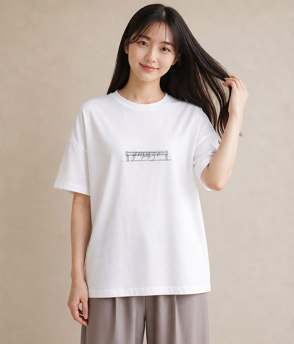 プリントTシャツ レディース 駅のホーム ローカル線 駅 ナチュラル アンティーク イラスト こなれ感 自分用 ルームウェア 白T YMAZO