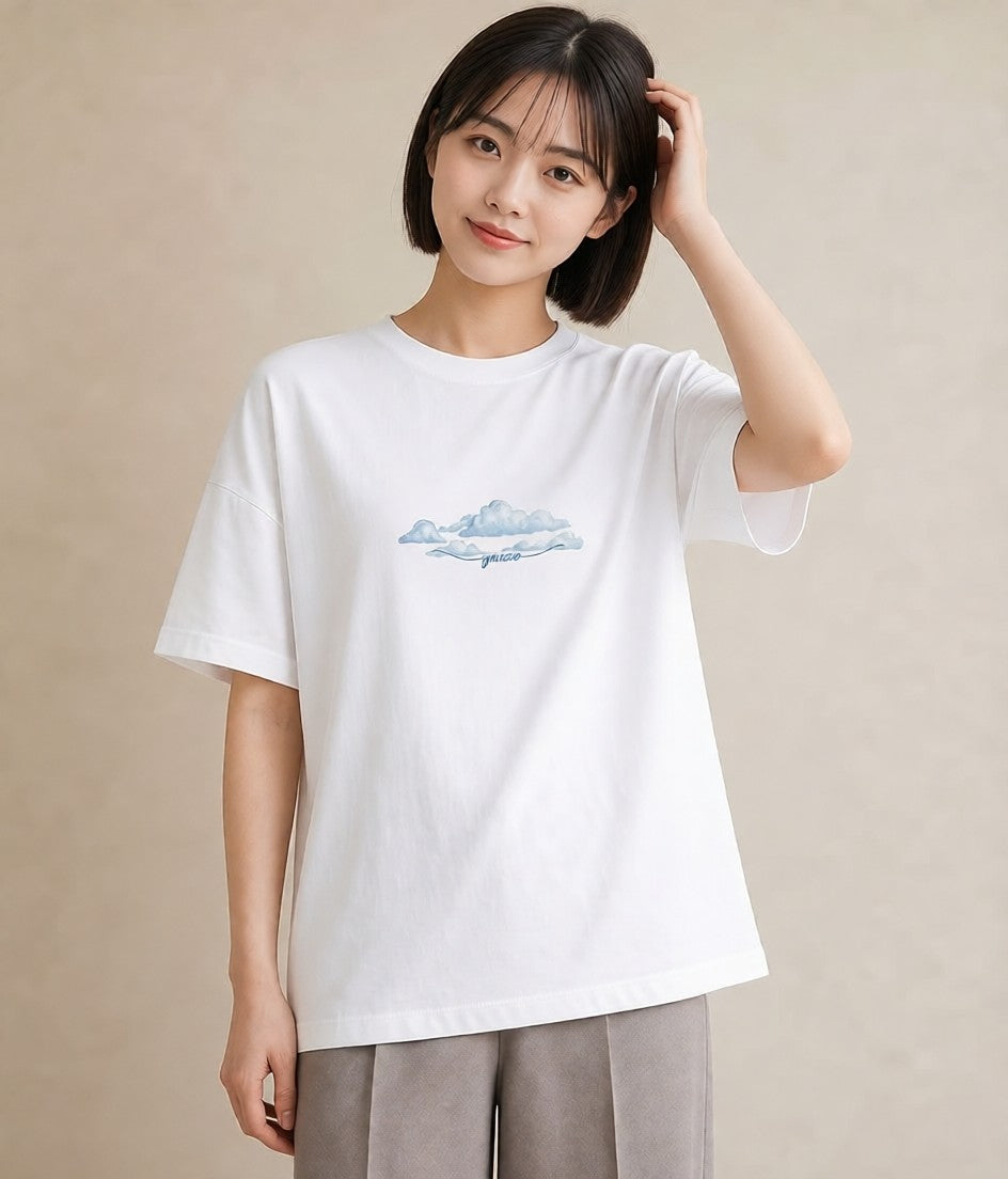 Tシャツ レディース 空 星空 宇宙 イラスト ナチュラル 普段着 週末コーデ 白T YMAZO