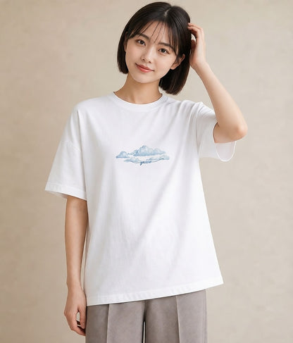 Tシャツ レディース 空 星空 宇宙 イラスト ナチュラル 普段着 週末コーデ 白T YMAZO