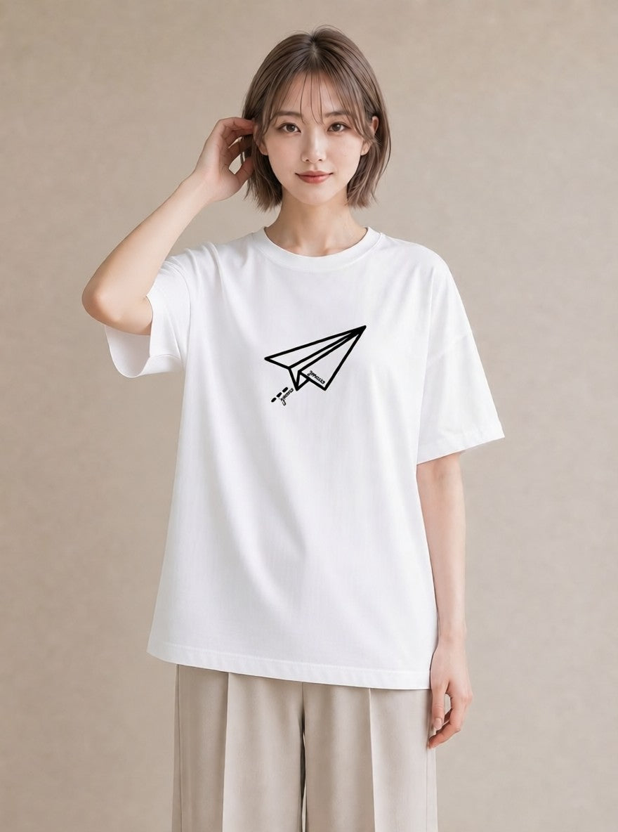 グラフィックTシャツ レディース 紙の船 水辺 ナチュラル アンティーク イラスト 旅行コーデ デート 帰省 白T YMAZO
