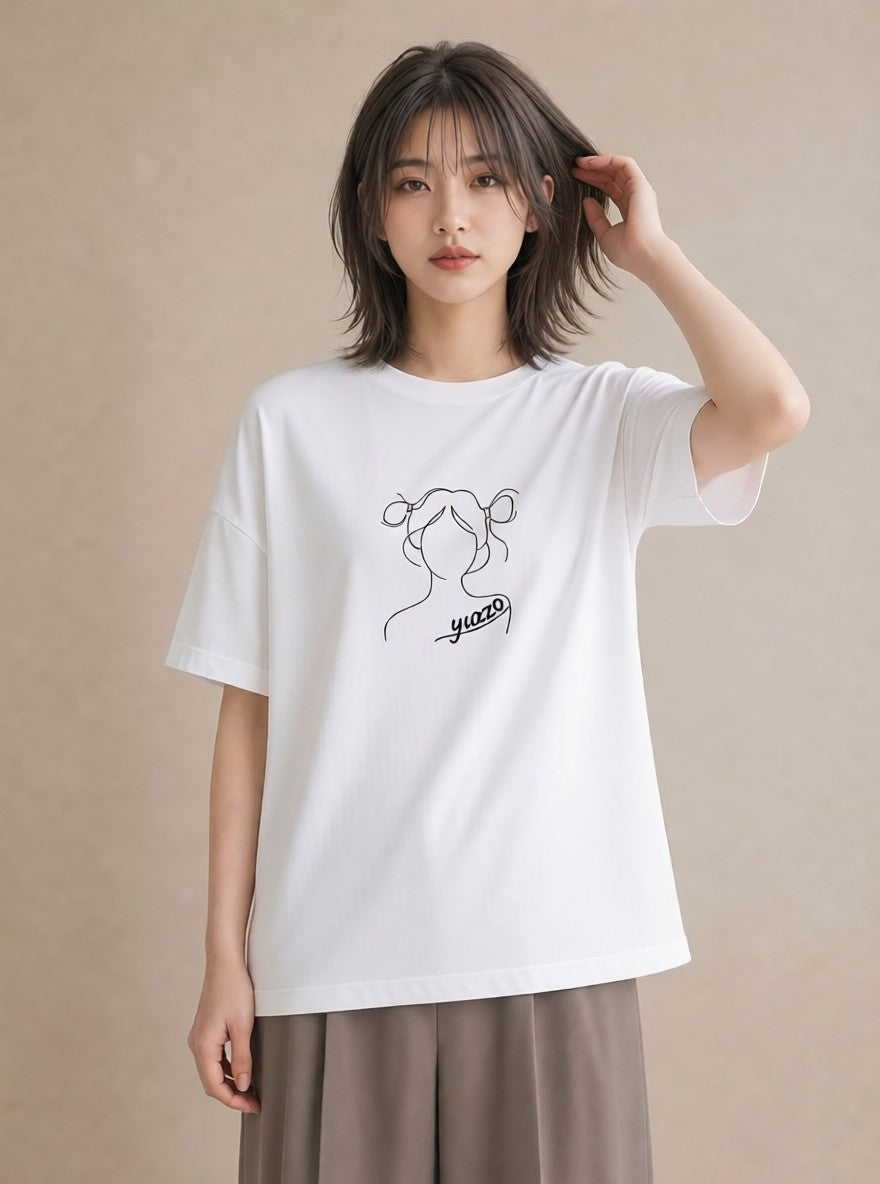 デザインTシャツ レディース 女の子 ガール 後ろ姿 イラスト こなれ感 旅行用 海 白T YMAZO