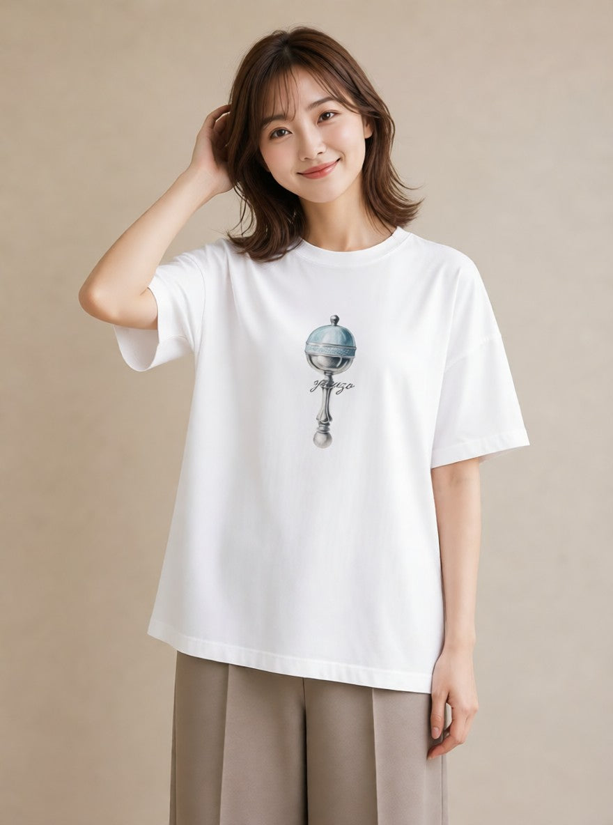 半袖Tシャツ レディース 風鈴 ガラス 夏 ナチュラル アンティーク イラスト 普段使い 休日 ペアコーデ 白T YMAZO