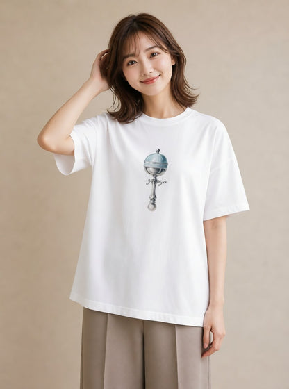 半袖Tシャツ レディース 風鈴 ガラス 夏 ナチュラル アンティーク イラスト 普段使い 休日 ペアコーデ 白T YMAZO