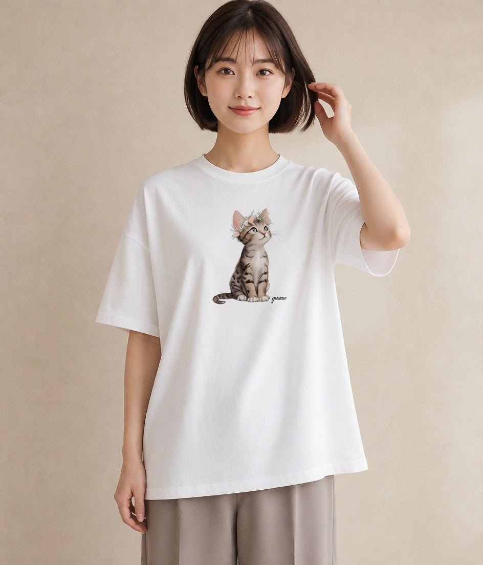 グラフィックTシャツ レディース サビ猫 猫 ねこ イラスト 在宅 公園 白T YMAZO