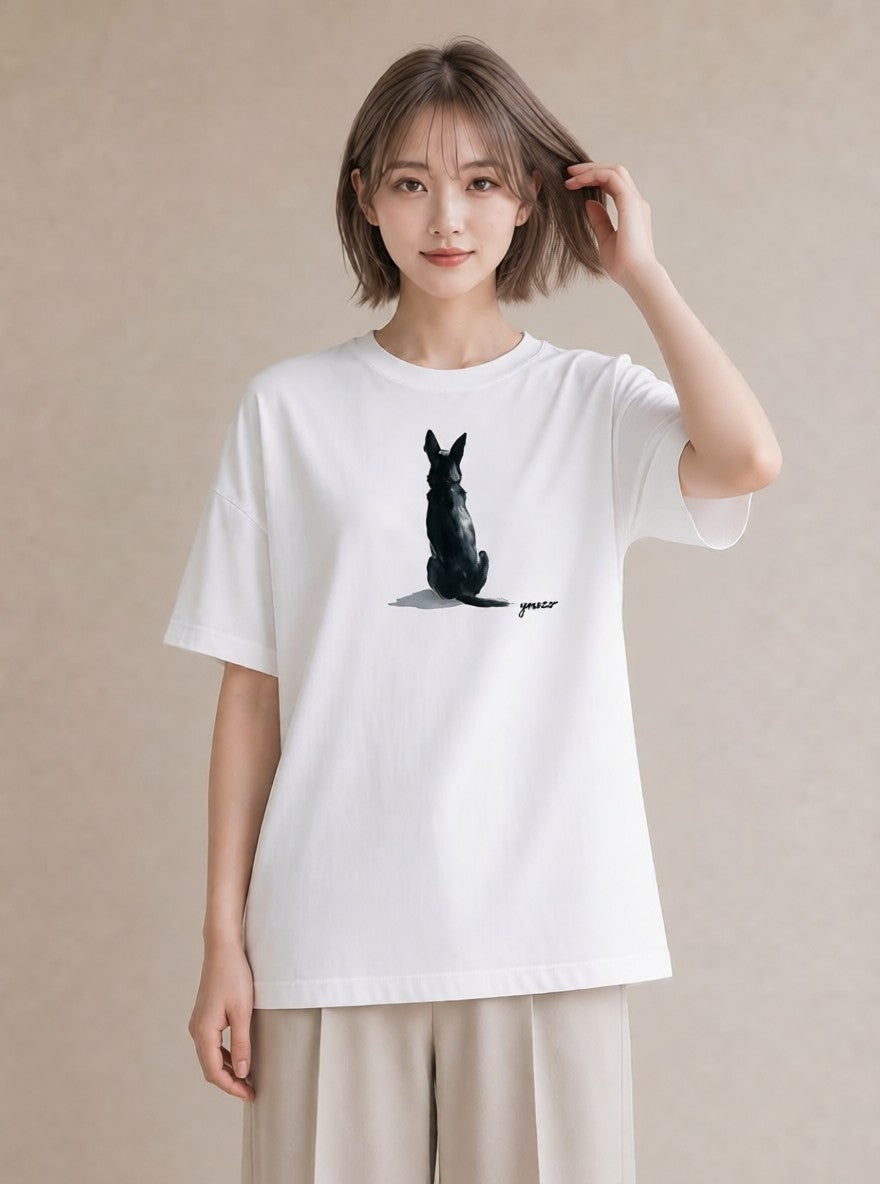 デザインTシャツ レディース 老犬 犬 いぬ イラスト モード お揃い 親子 白T YMAZO
