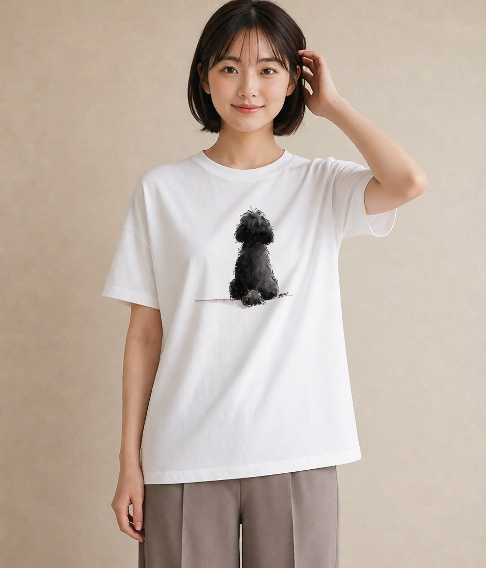 半袖Tシャツ レディース トイプードル プードル 犬 いぬ イラスト 北欧風 友達ギフト 部屋着 白T YMAZO