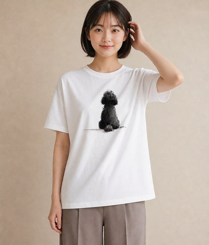 半袖Tシャツ レディース トイプードル プードル 犬 いぬ イラスト 北欧風 友達ギフト 部屋着 白T YMAZO
