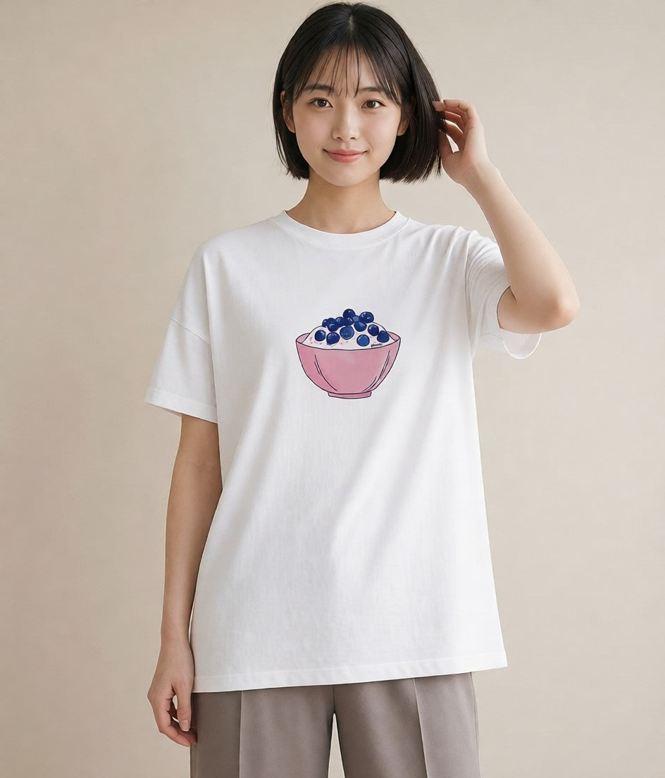 半袖Tシャツ レディース ブルーベリー 食べ物 フード イラスト ラフ クリスマス 旅行 白T YMAZO