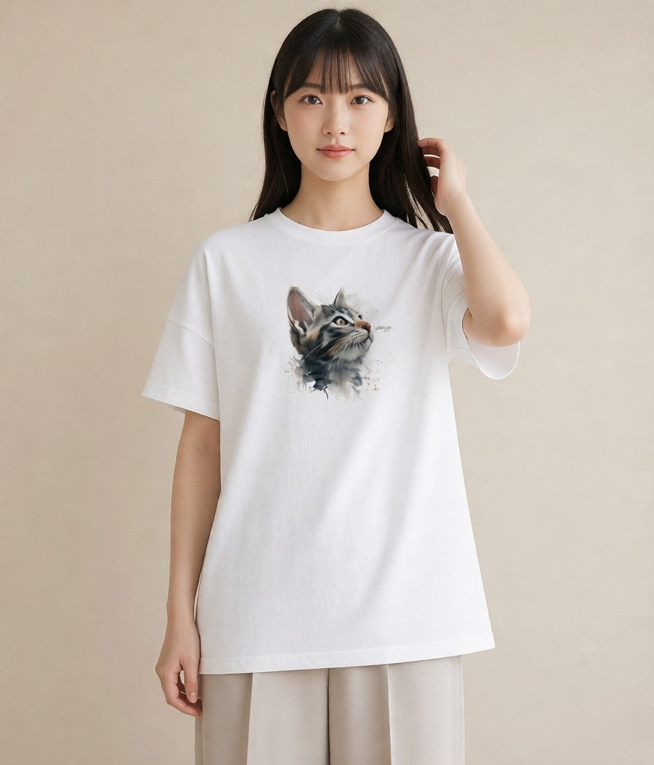 デザインTシャツ レディース アビシニアン 猫 ねこ イラスト フェミニン ホワイトデー 春服 白T YMAZO