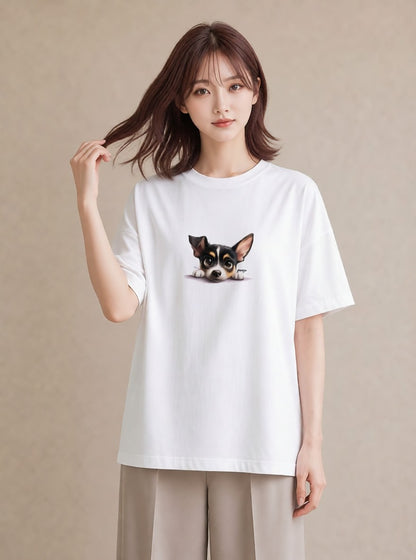 デザインTシャツ レディース チワワ 犬 いぬ イラスト 手描き風 普段着 週末コーデ 白T YMAZO