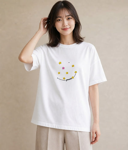 Tシャツ レディース 星 星空 宇宙 イラスト ボタニカル 女性向けギフト 散歩 白T YMAZO