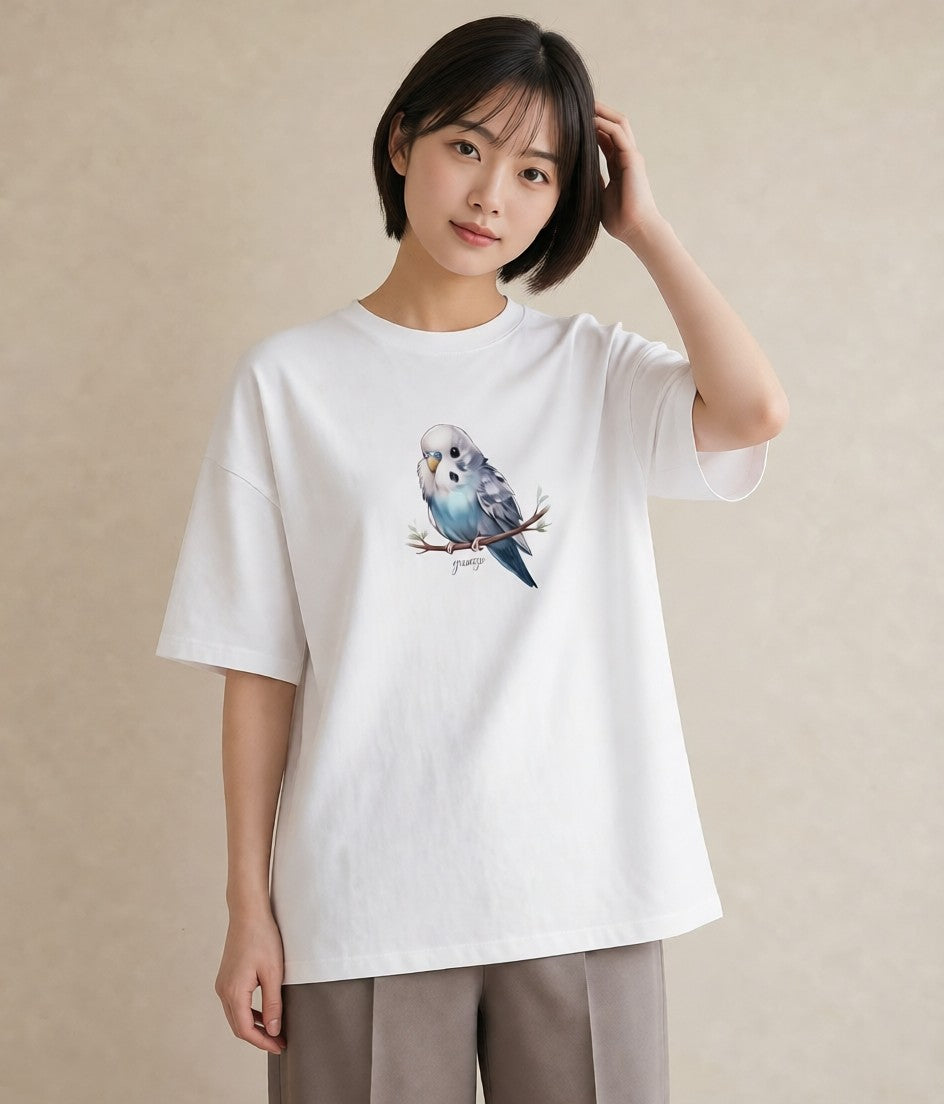 デザインTシャツ レディース ボタンインコ ペット 動物 イラスト レトロ 秋コーデ おしゃれギフト 白T YMAZO