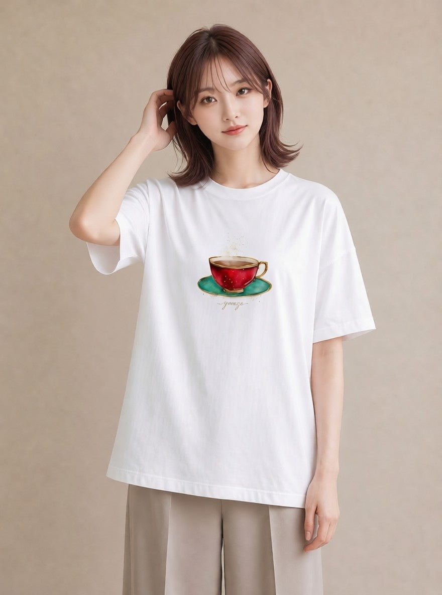 プリントTシャツ レディース 紅茶 食べ物 フード イラスト 手描き風 ルームウェア ギフト 白T YMAZO