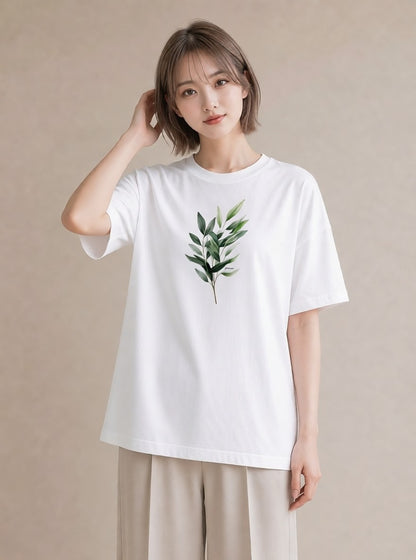 グラフィックTシャツ レディース 新緑 植物 ボタニカル イラスト 旅行コーデ 社会人 女性 白T YMAZO