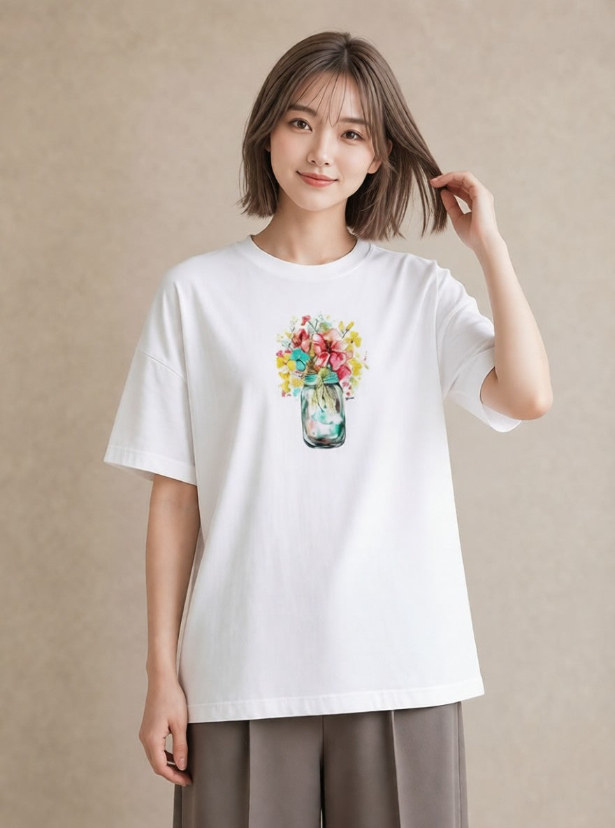 グラフィックTシャツ レディース ポスト 野の花 レトロ ナチュラル アンティーク イラスト こなれ感 クリスマス 旅行 白T YMAZO