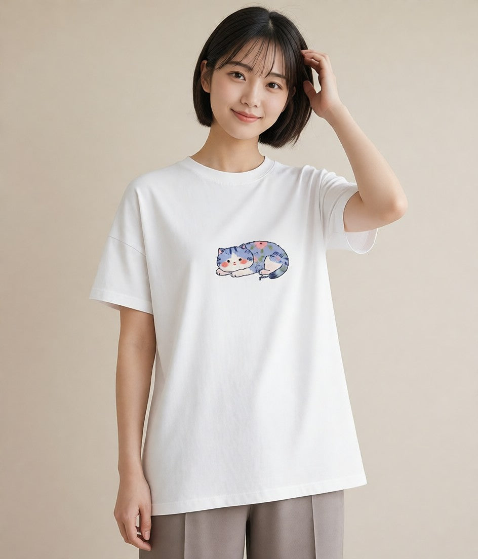 グラフィックTシャツ レディース ニャンコ 猫 ねこ イラスト シック 親子 20代 白T YMAZO