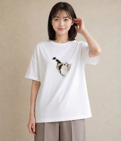 Tシャツ レディース アビシニアン 猫 ねこ イラスト 水彩風 春服 ミセス 白T YMAZO