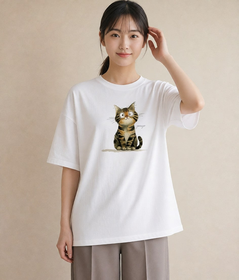 Tシャツ レディース 愛猫 猫 ねこ イラスト カフェコーデ 姉妹 送別ギフト 白T YMAZO