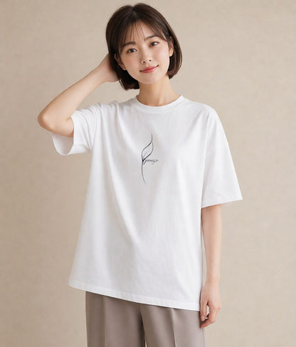 Tシャツ レディース 扇子 そよ風 ナチュラル アンティーク イラスト アート風 女性 旅行用 白T YMAZO