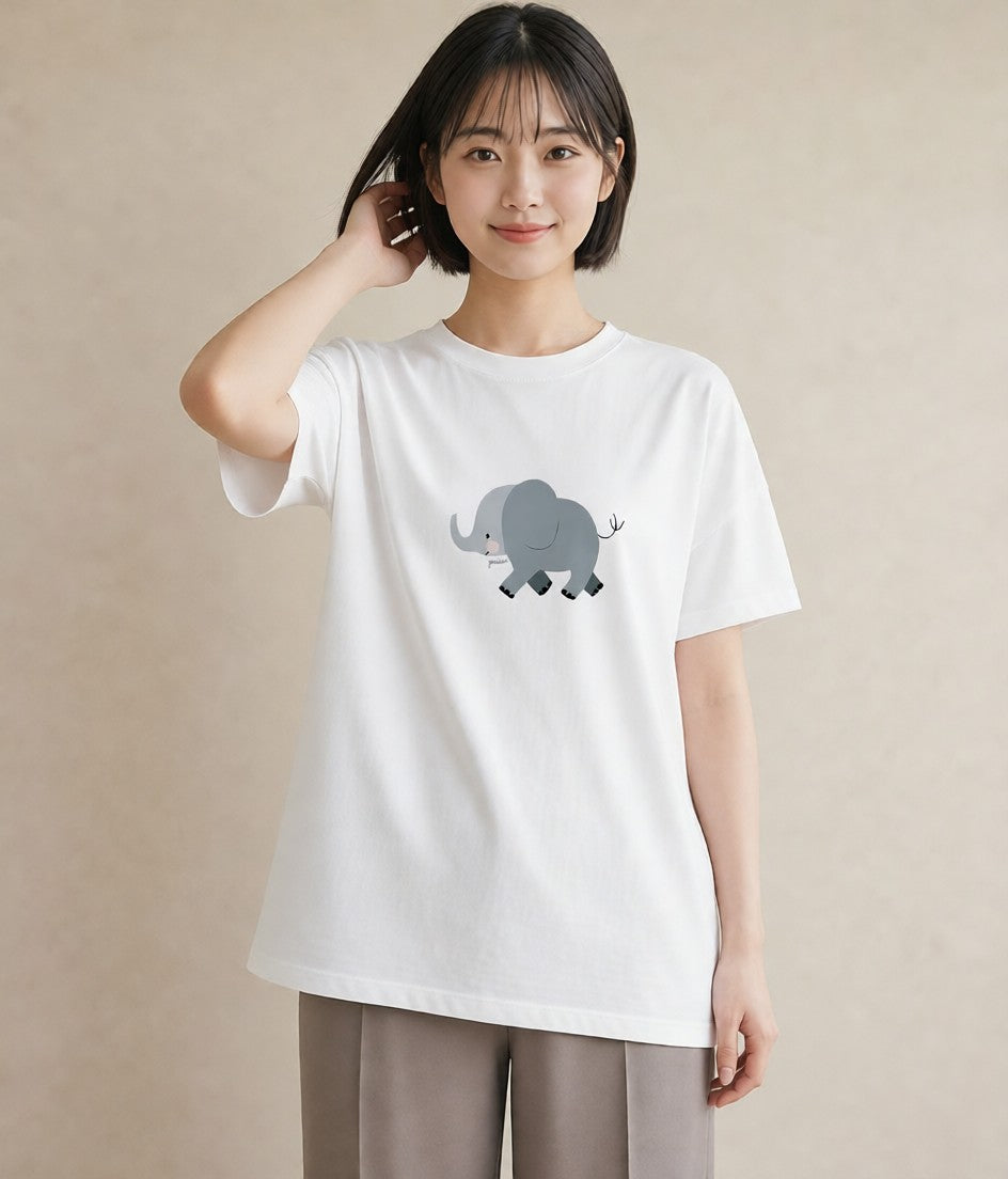 デザインTシャツ レディース ぞう 動物 アニマル イラスト お洒落 友達ギフト 部屋着 白T YMAZO