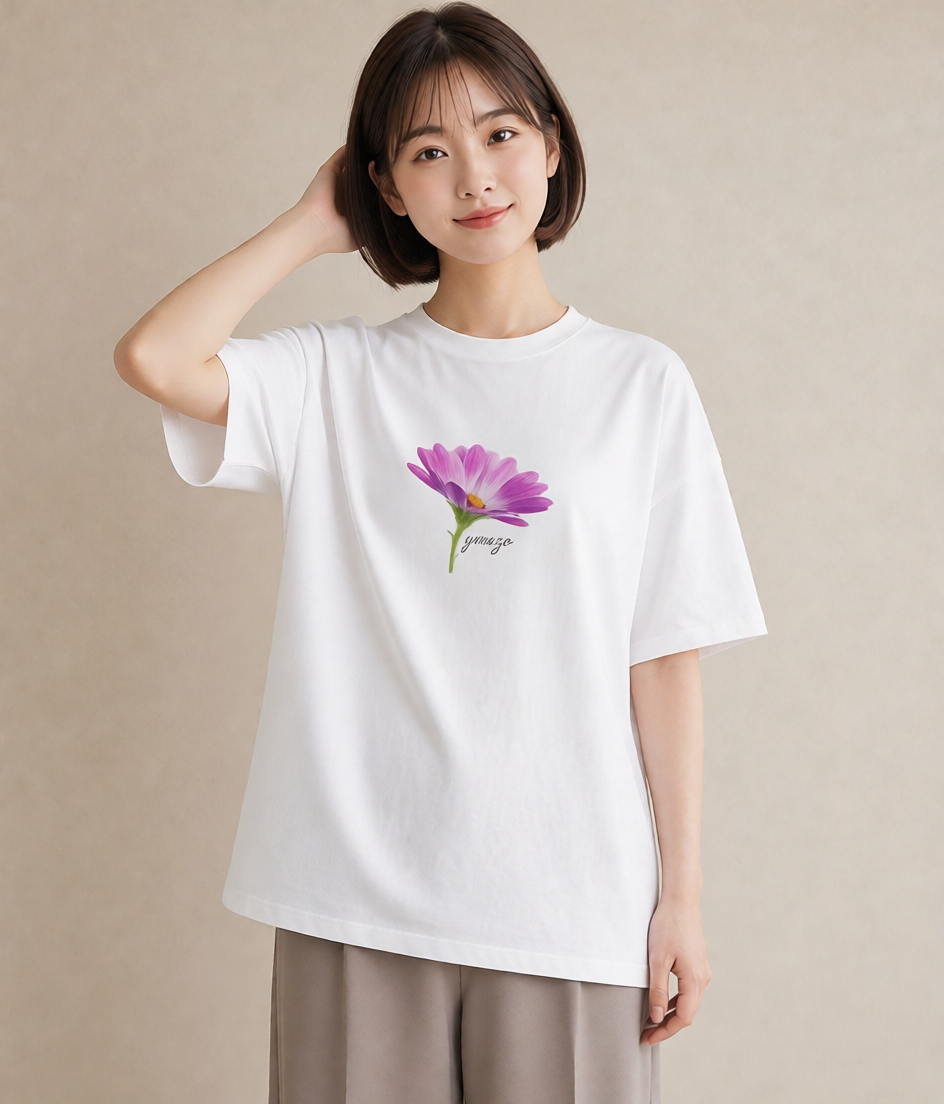 Tシャツ レディース マーガレット 花 花柄 イラスト カフェ巡り 女子会 白T YMAZO