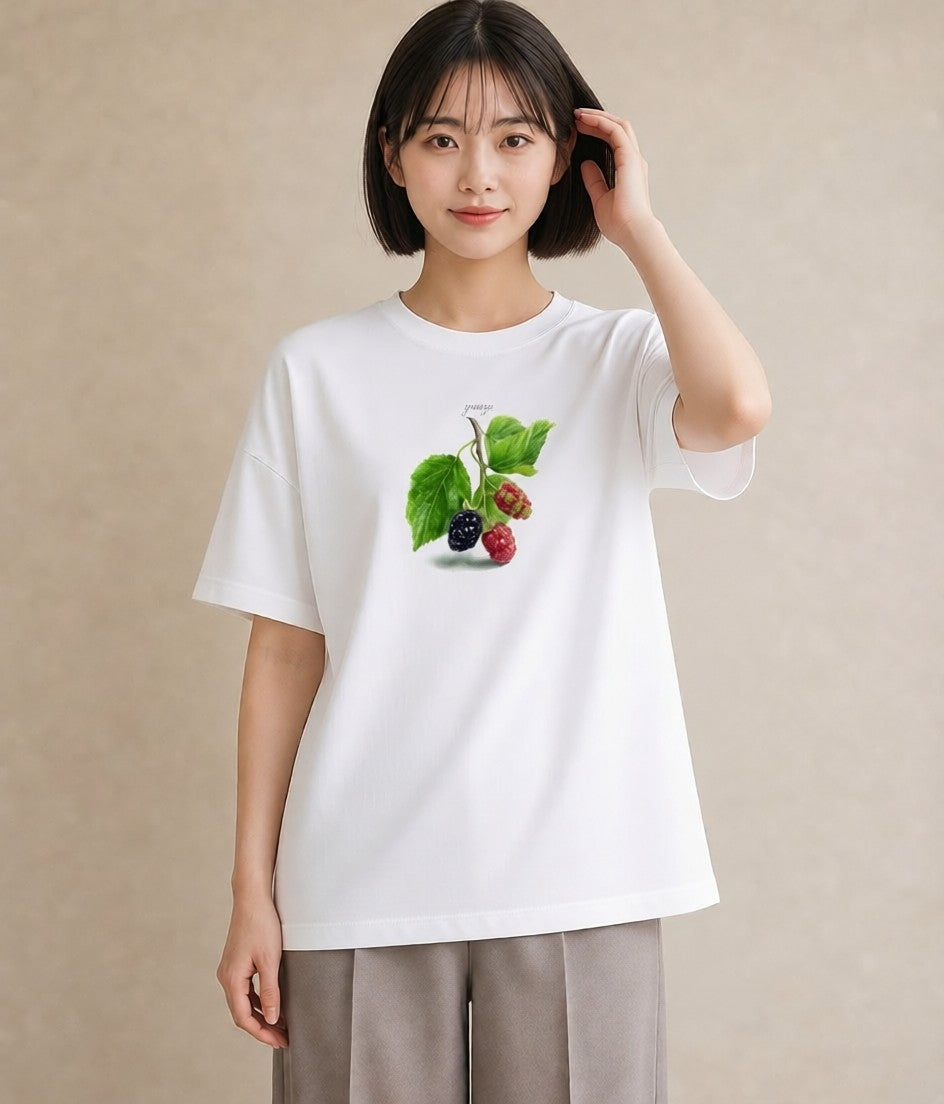 Tシャツ レディース 木の実 植物 ボタニカル イラスト ポップ レイヤード 友達ギフト 白T YMAZO