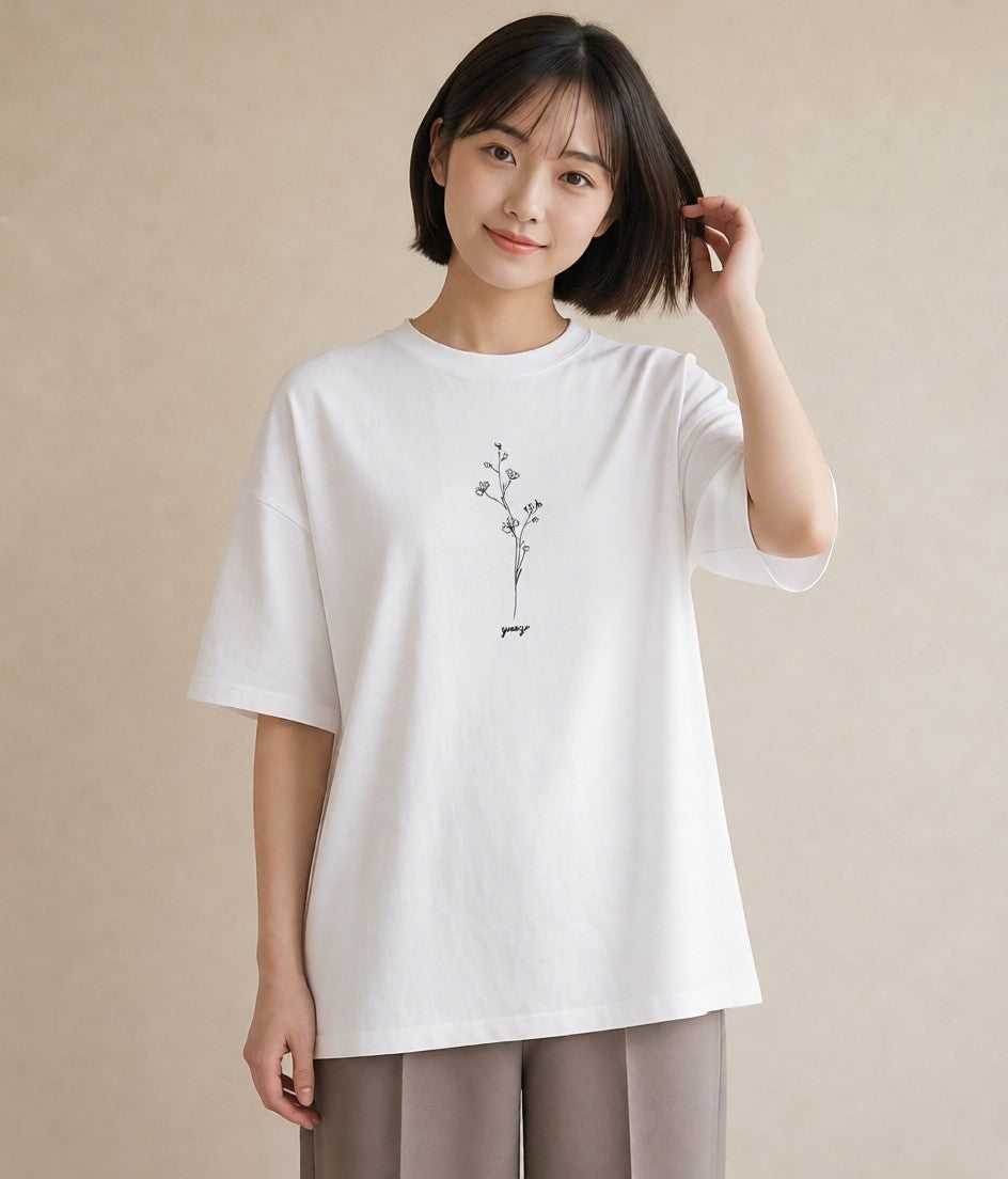プリントTシャツ レディース 小花 花 フラワー イラスト きれいめ 旅行用 海 白T YMAZO