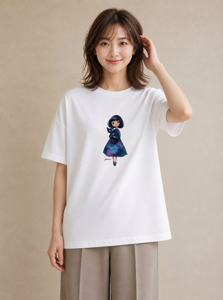 グラフィックTシャツ レディース 水瓶座 星空 宇宙 イラスト おしゃれギフト 社会人 白T YMAZO