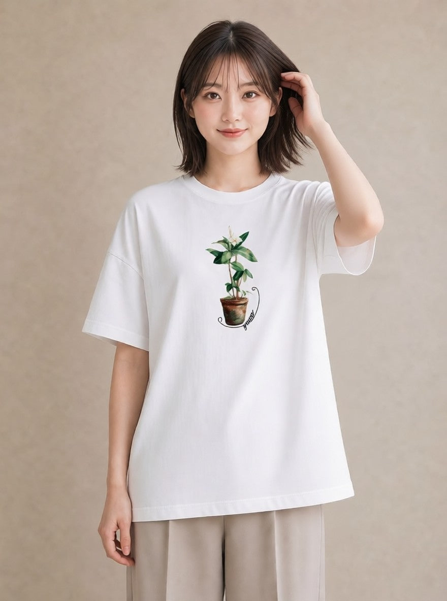 Tシャツ レディース 観葉植物 植物 ボタニカル イラスト 水彩風 ラフ レイヤード 白T YMAZO