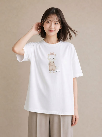 Tシャツ レディース 白猫 猫 ねこ イラスト 手描き風 デート 帰省 白T YMAZO