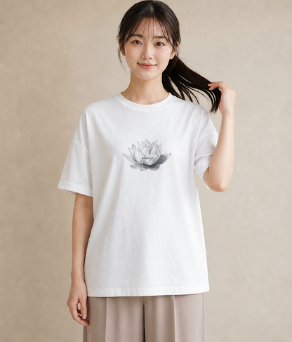 半袖Tシャツ レディース 蓮 花 花柄 イラスト おしゃれギフト 社会人 白T