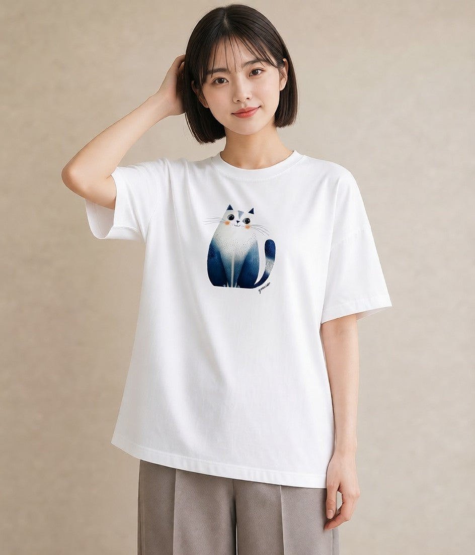 プリントTシャツ レディース エキゾチックショートヘア 猫 ねこ イラスト レトロ 通学 誕生日プレゼント 白T YMAZO