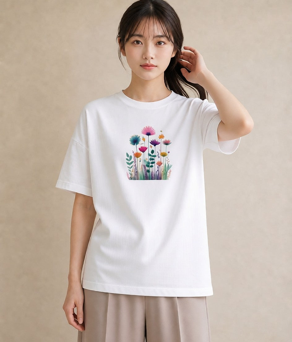 プリントTシャツ レディース たんぽぽ 花 花柄 イラスト 休日コーデ 友達ギフト 部屋着 白T YMAZO