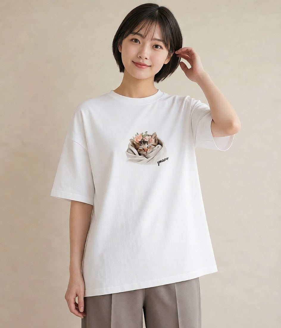 デザインTシャツ レディース 愛猫 猫 ねこ イラスト シック 女子会 お揃い 白T YMAZO