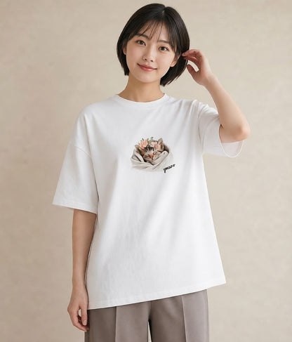 デザインTシャツ レディース 愛猫 猫 ねこ イラスト シック 女子会 お揃い 白T YMAZO
