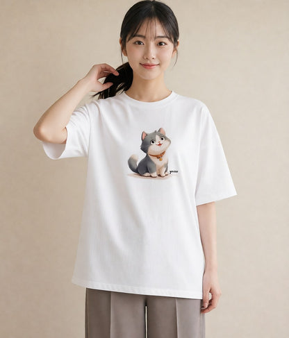 プリントTシャツ レディース ブリティッシュショートヘア 猫 ねこ イラスト レトロ クリスマス 旅行 白T YMAZO