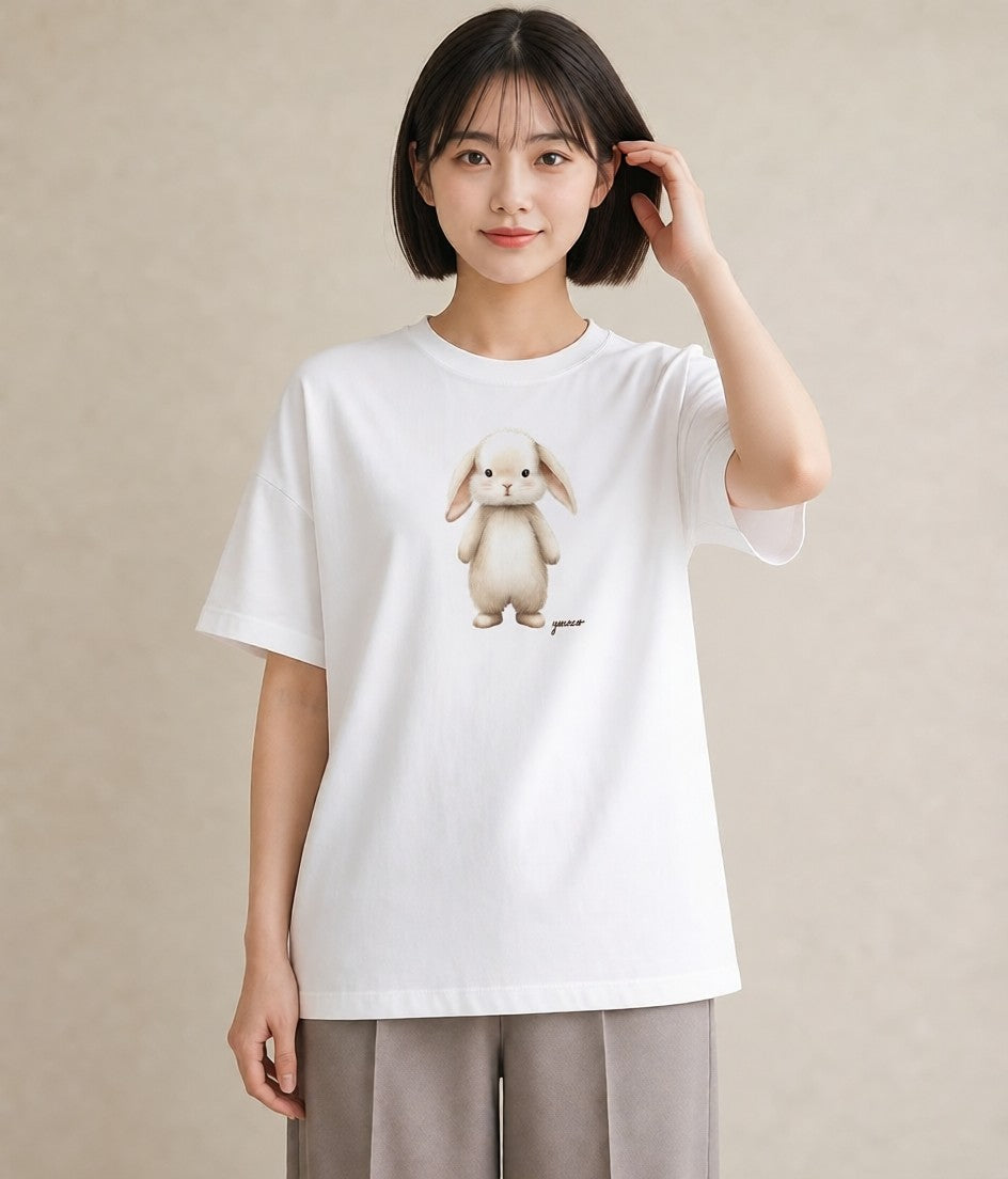 グラフィックTシャツ レディース ネザーランドドワーフ ペット 動物 イラスト ミニマル 散歩 お出かけ 白T YMAZO