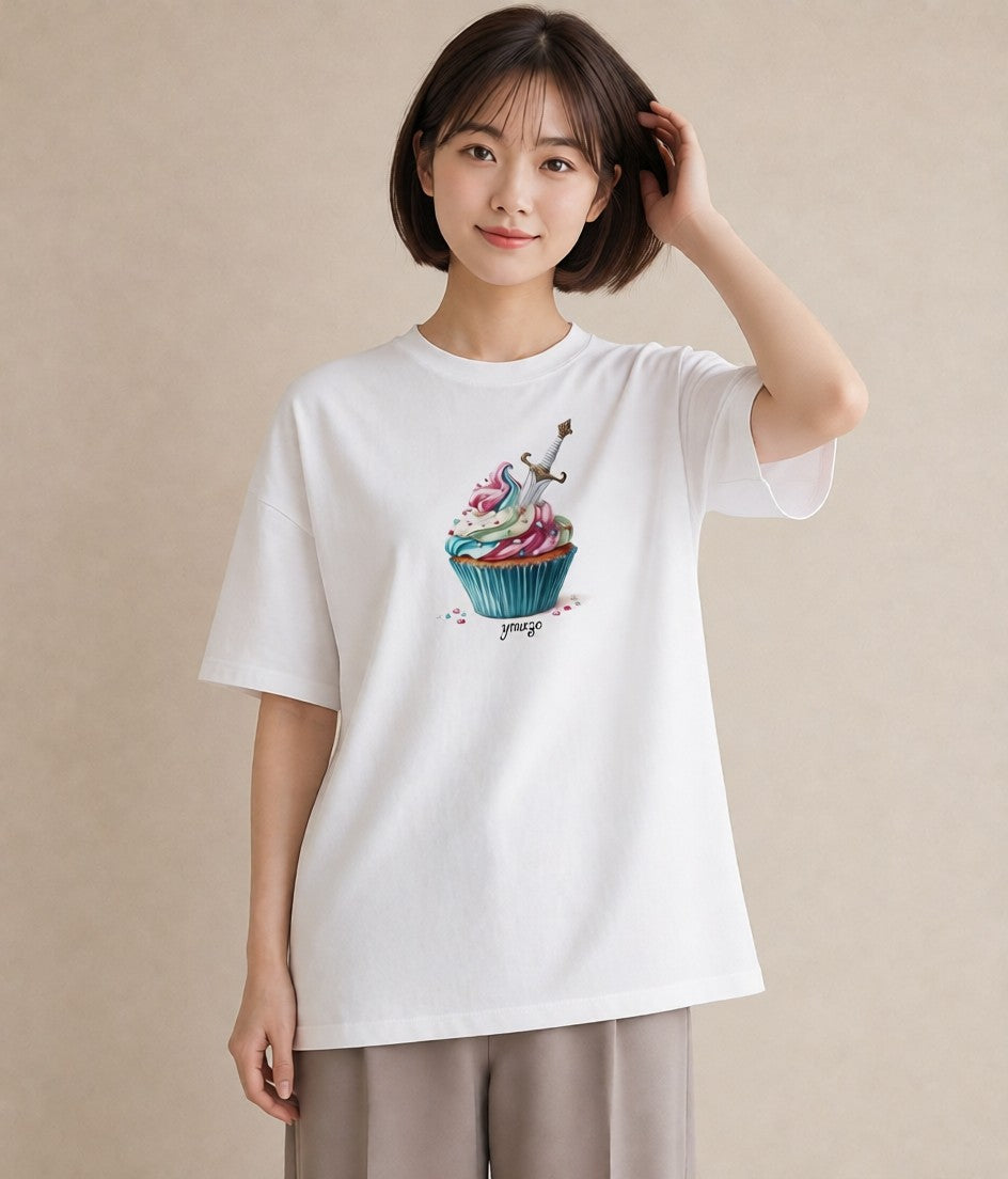プリントTシャツ レディース マフィン 食べ物 フード イラスト 淡色 20代 カジュアルコーデ 白T YMAZO
