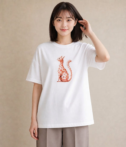 プリントTシャツ レディース サビ猫 猫 ねこ イラスト フェミニン 誕生日プレゼント 綿100 白T YMAZO