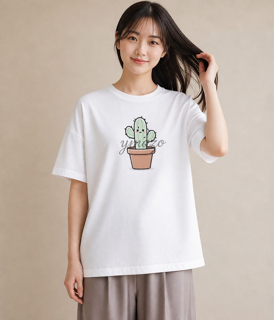 デザインTシャツ レディース サボテン 植物 ボタニカル イラスト 普段使い 休日 ペアコーデ 白T YMAZO