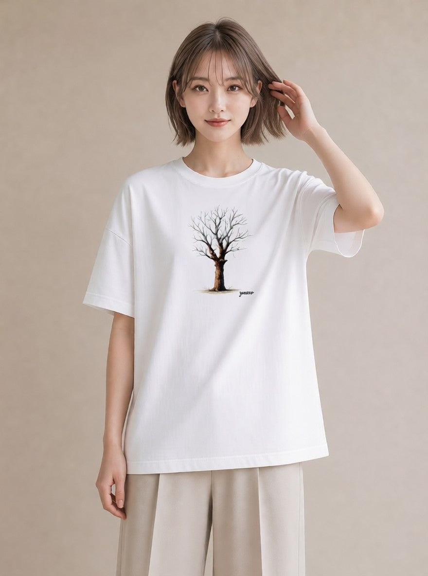 Tシャツ レディース 青の水彩 風景 ブルー ナチュラル アンティーク イラスト 水彩風 レイヤード 友達ギフト 白T YMAZO