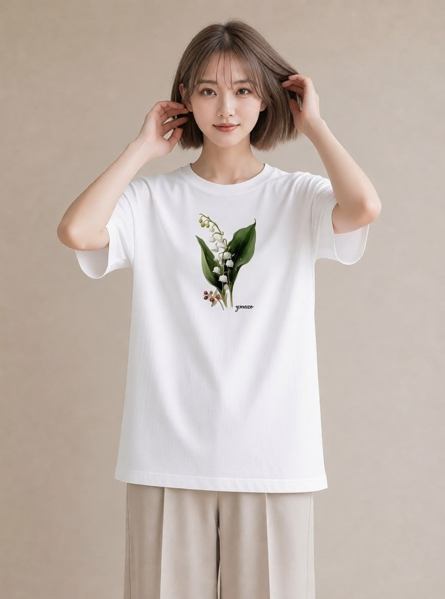 Tシャツ レディース すずらん 花 花柄 イラスト ニュアンス 母娘コーデ 自分用 白T YMAZO