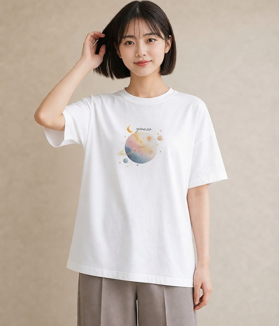 プリントTシャツ レディース 牡牛座 星空 宇宙 イラスト カフェコーデ 綿100 デート 白T YMAZO
