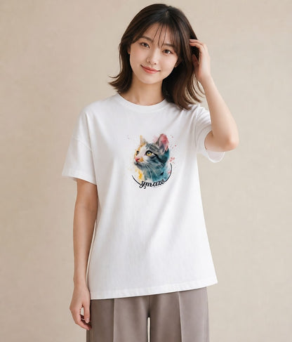 プリントTシャツ レディース 愛猫 猫 ねこ イラスト カフェコーデ 母娘コーデ 自分用 白T YMAZO