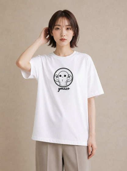 グラフィックTシャツ レディース パールピアス アクセサリー ナチュラル アンティーク イラスト ヴィンテージ風 カフェ服 クリスマス 白T YMAZO
