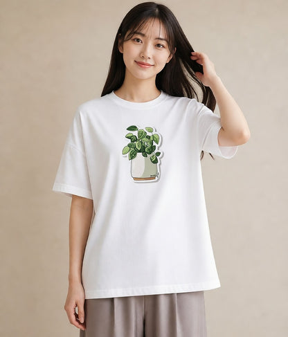 半袖Tシャツ レディース 苔 植物 ボタニカル イラスト 社会人 女性 白T YMAZO